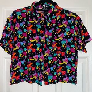 Trippy Psychedelic Mushroom Button-Up Crop Top